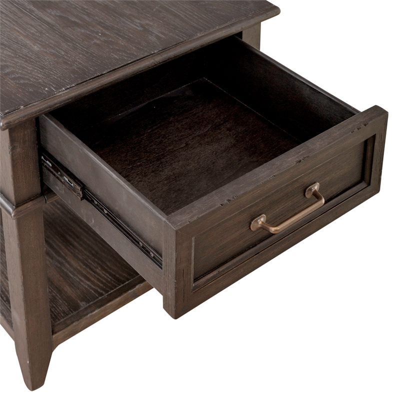 Pemberly Row 1-Drawer Wood End Table with Beveled Edge in Peppercorn Espresso
