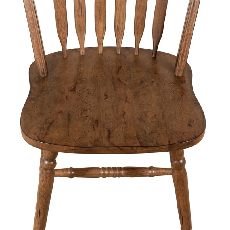 Pemberly Row Antique Honey Windsor Side Chair Set of 2 with Turned Legs