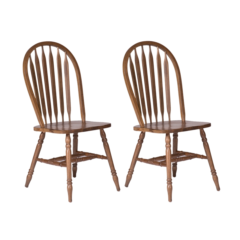 Pemberly Row Antique Honey Windsor Side Chair Set of 2 with Turned Legs