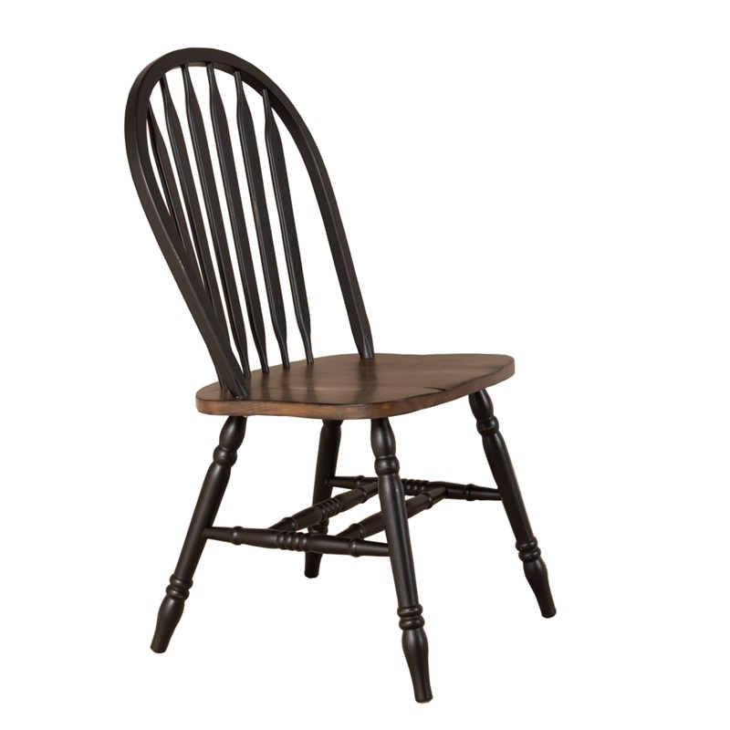 Pemberly Row Windsor Side Chair Set of 2 with Turned Legs in Black