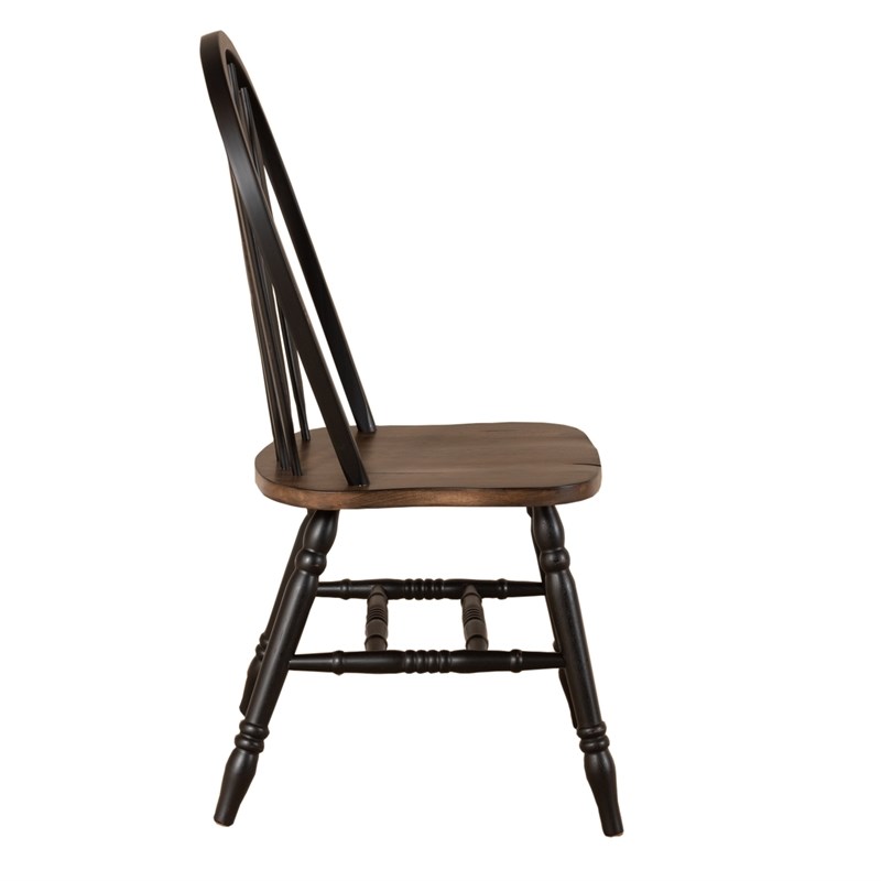 Pemberly Row Windsor Side Chair Set of 2 with Turned Legs in Black