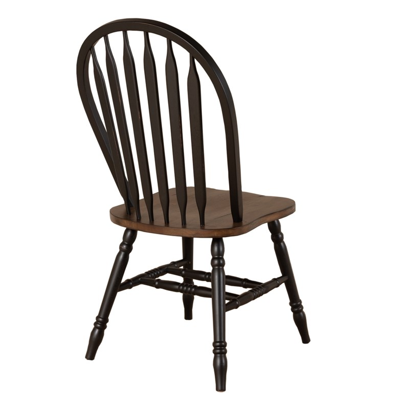 Pemberly Row Windsor Side Chair Set of 2 with Turned Legs in Black