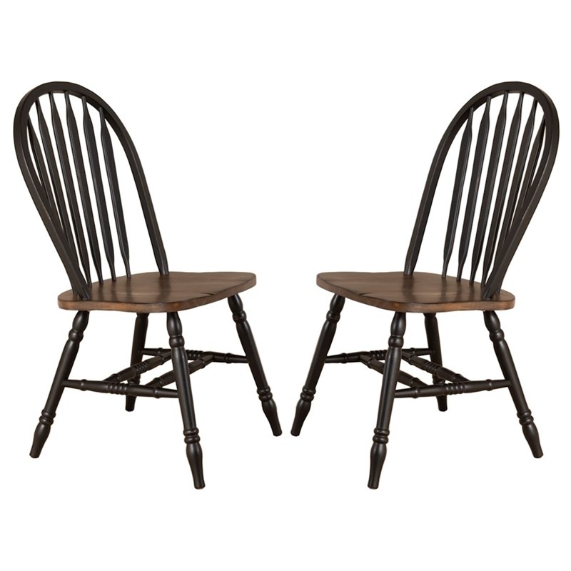 Pemberly Row Windsor Side Chair Set of 2 with Turned Legs in Black