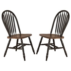 Pemberly Row Windsor Side Chair Set of 2 with Turned Legs in Black