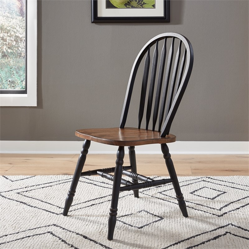 Pemberly Row Windsor Side Chair Set of 2 with Turned Legs in Black