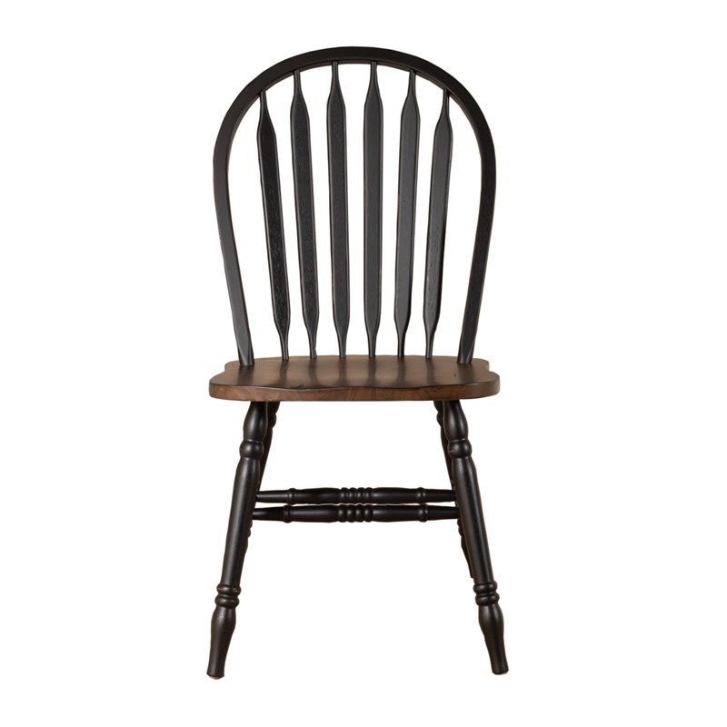 Pemberly Row Windsor Side Chair Set of 2 with Turned Legs in Black