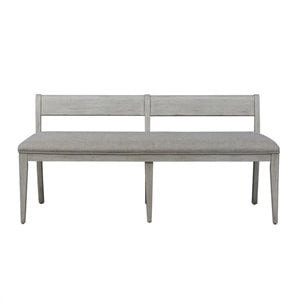 Pemberly Row White Upholstered Wood Bench with Distressing in Gray