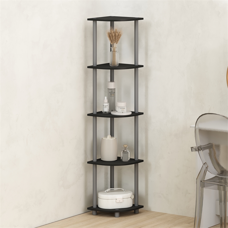 Pemberly Row 5-Tier Corner Display Rack Shelving Unit in Plain Black