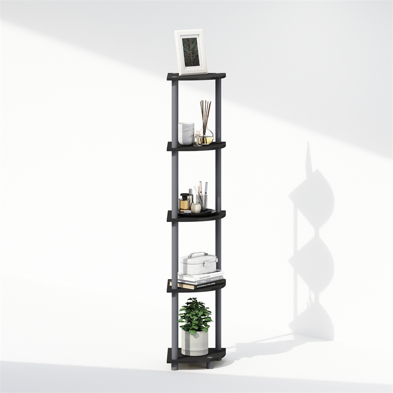 Pemberly Row 5-Tier Corner Display Rack Shelving Unit in Plain Black