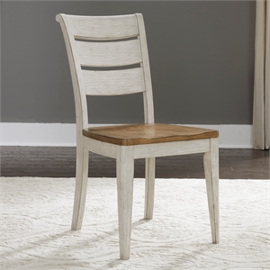 Pemberly Row White Ladder Back Side Chair Set of 2 with Tapered Legs