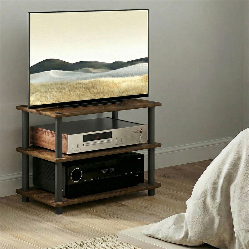 Pemberly Row 3-Tier Entertainment Center for TV up to 32 Inch in Amber Pine