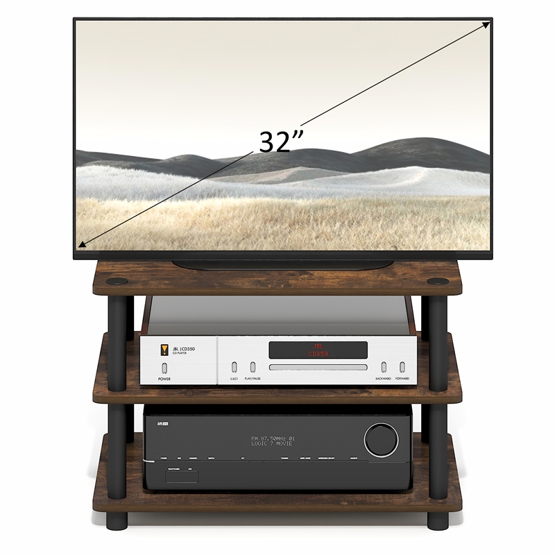 Pemberly Row 3-Tier Entertainment Center for TV up to 32 Inch in Amber Pine