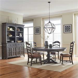 Pemberly Row 5 Piece Pedestal Table Set with Ladder Back Chairs in Brown