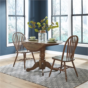 Pemberly Row 3 Piece Drop Leaf Set with Turned Pedestal in Antique Honey