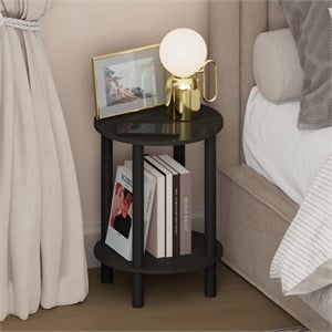 Pemberly Row 2-Tier Round Tall Narrow Open Shelf Nightstand in Espresso