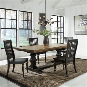 Pemberly Row 5 Piece Trestle Table Set with Slat Back Chairs