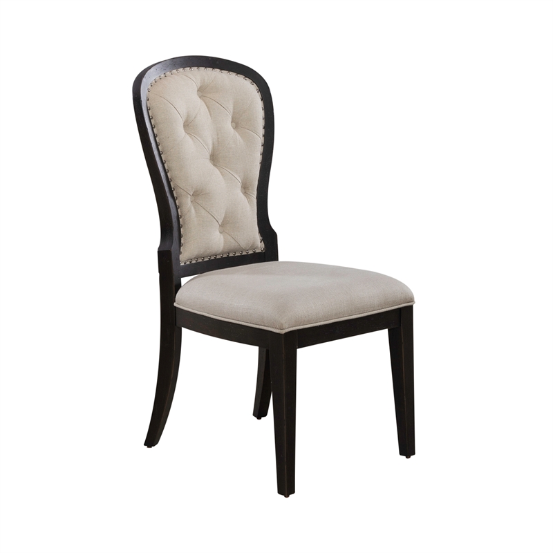 Pemberly Row Upholstered Tufted Back Side Chair Set of 2 in Black