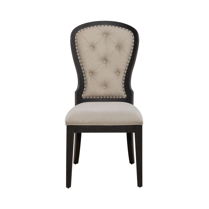 Pemberly Row Upholstered Tufted Back Side Chair Set of 2 in Black