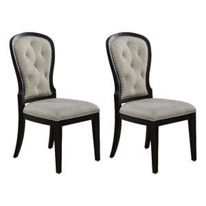 Pemberly Row Upholstered Tufted Back Side Chair Set of 2 in Black