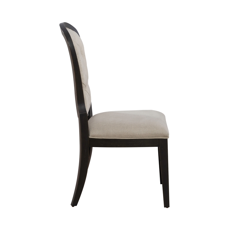 Pemberly Row Upholstered Tufted Back Side Chair Set of 2 in Black