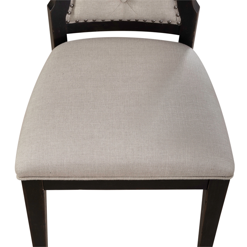Pemberly Row Upholstered Tufted Back Side Chair Set of 2 in Black