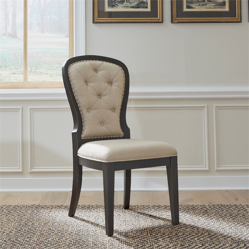 Pemberly Row Upholstered Tufted Back Side Chair Set of 2 in Black