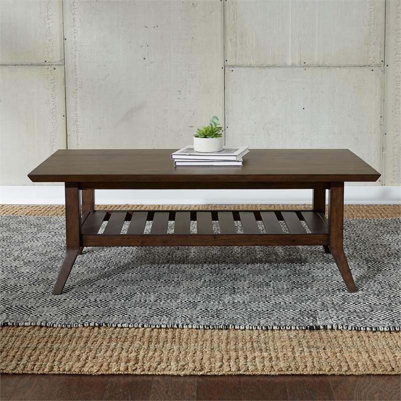Pemberly Row Rectangular Cocktail Table with Angled Apron and Tapered Legs
