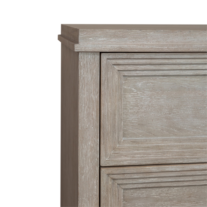 Pemberly Row 5 Drawer Chest with Dovetail in Washed Taupe Silver Champagne