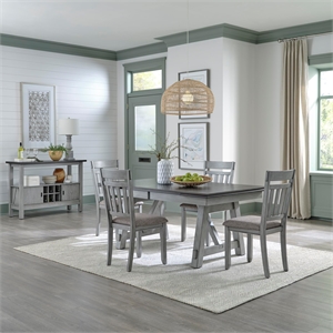 Pemberly Row 5 Piece Trestle Table Set with Splat Back Chairs in Gray