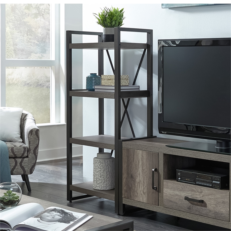 Pemberly Row Medium Gray Pier Unit with Floating Shelf Design