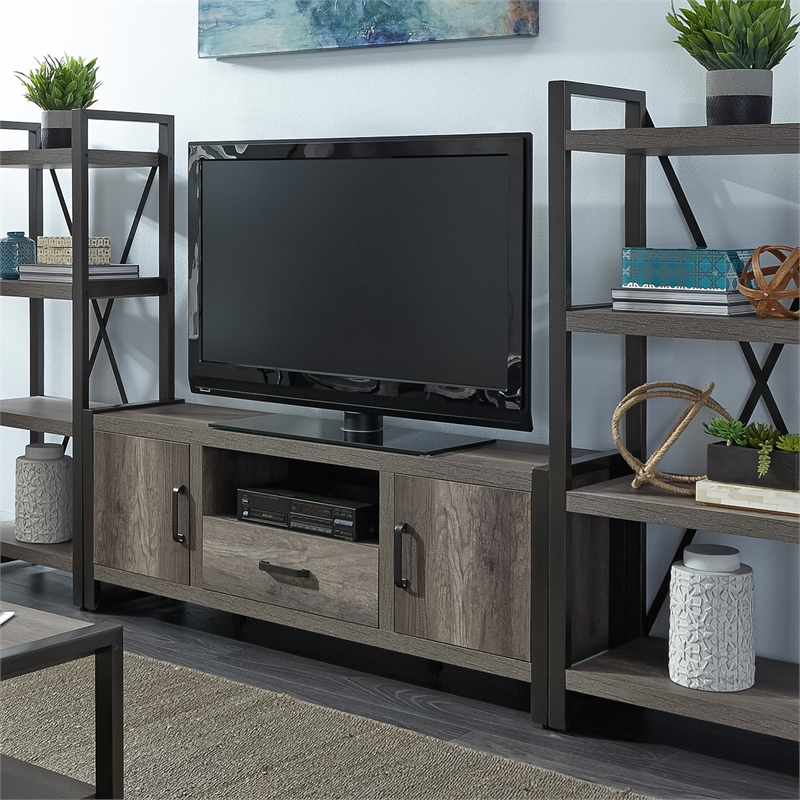 Pemberly Row Medium Gray Pier Unit with Floating Shelf Design