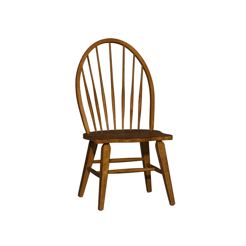 Pemberly Row Windsor Back Side Chair Set of 2 in Oak and Black