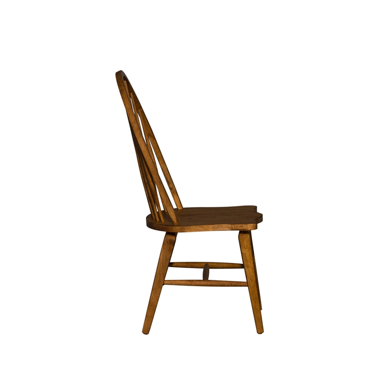Pemberly Row Windsor Back Side Chair Set of 2 in Oak and Black