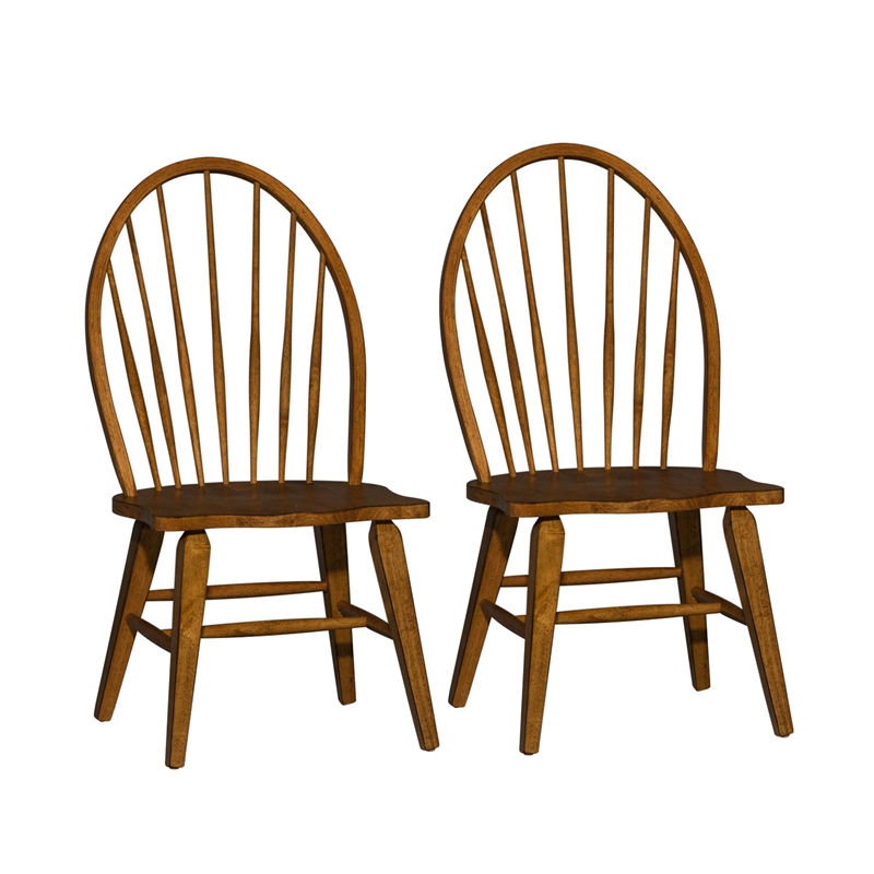 Pemberly Row Windsor Back Side Chair Set of 2 in Oak and Black