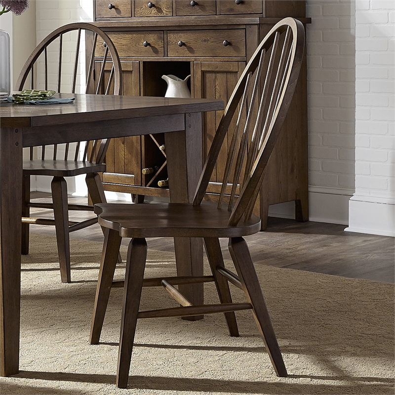 Pemberly Row Windsor Back Side Chair Set of 2 in Oak and Black