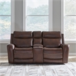 Pemberly Row Blair Transitional Leather Loveseat with Power Recline in Brown