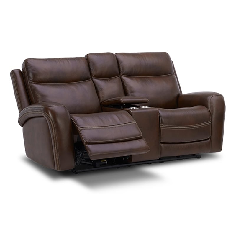 Pemberly Row Blair Transitional Leather Loveseat with Power Recline in Brown