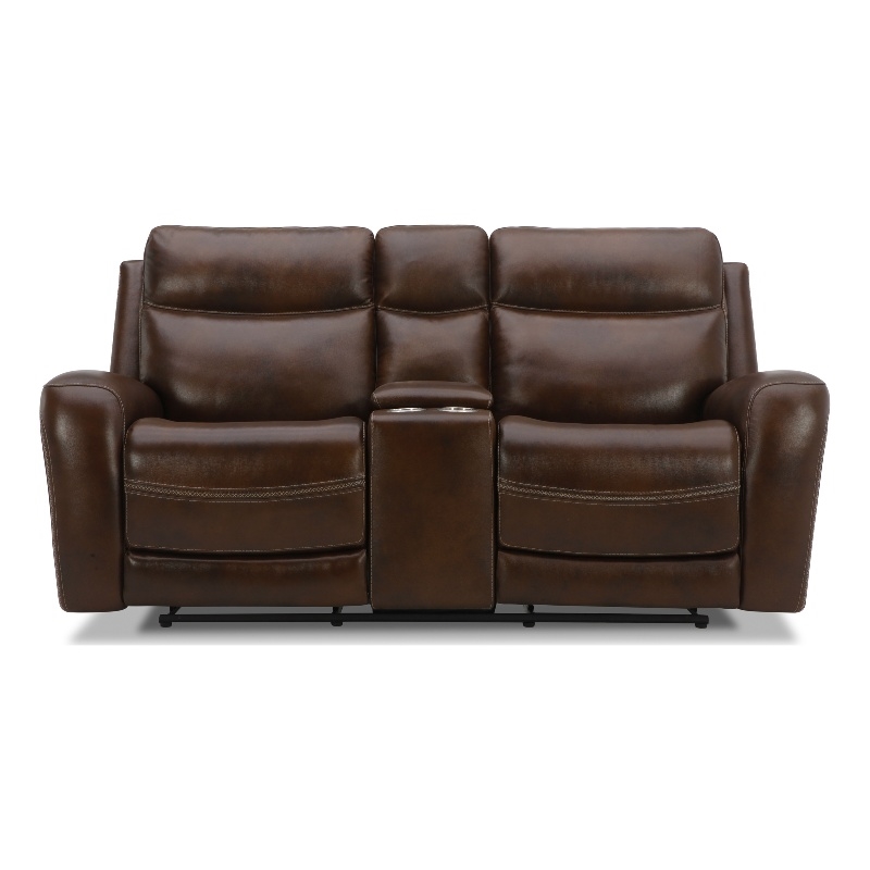 Pemberly Row Blair Transitional Leather Loveseat with Power Recline in Brown