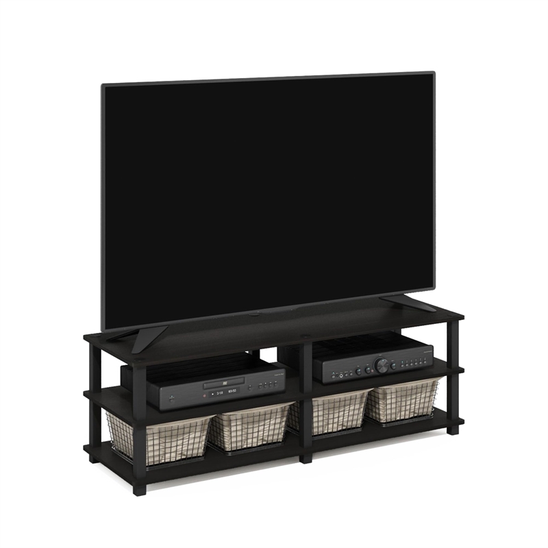 Pemberly Row No Tools 3-Tier Entertainment TV Stand in Espresso/Black
