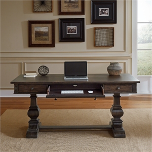 Pemberly Row Writing Desk with Bread Board Top and Keyboard Tray in Brown