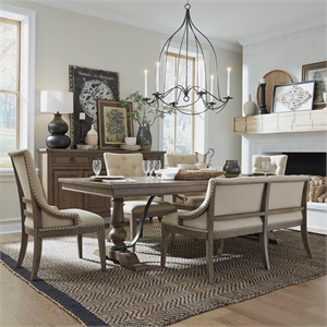 Pemberly Row 6 Piece Trestle Table Set with Tufted Rubberwood Chairs