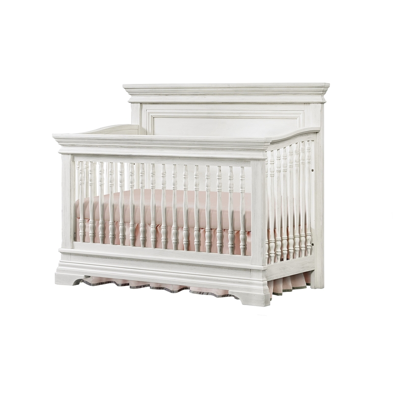Pemberly Row Traditional Wood Convertible Crib with 3 Heights in Brushed White