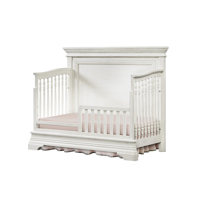 Pemberly Row Traditional Wood Convertible Crib with 3 Heights in Brushed White