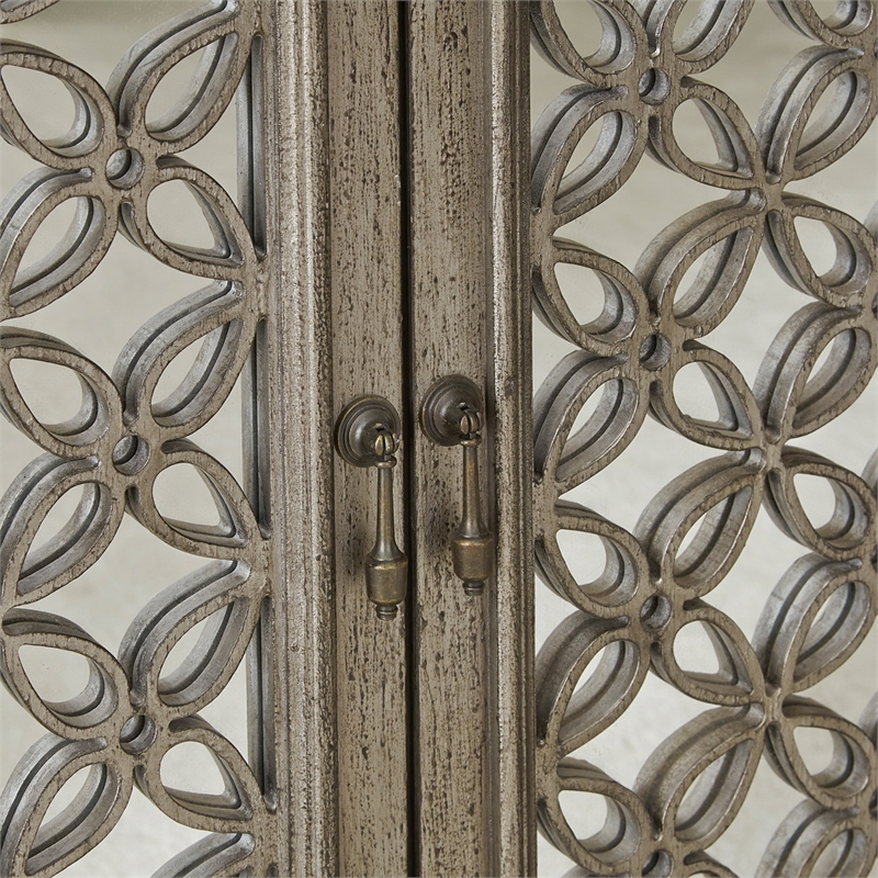 Pemberly Row Multi 3 Door Accent Cabinet with Floral Overlay and Mirror