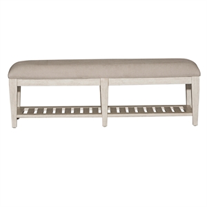 Pemberly Row White Bed Bench with Tapered Feet and Slatted Shelf