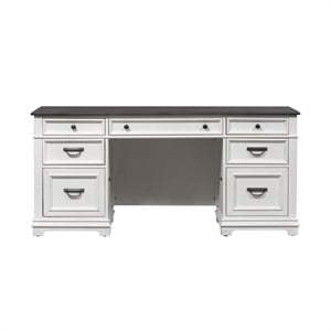 Pemberly Row White Credenza with Keyboard Tray and Locking File Drawers