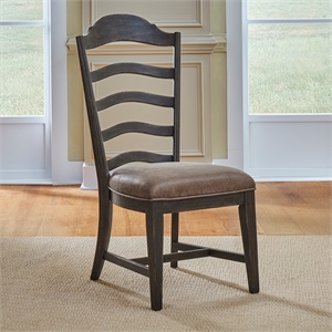 Pemberly Row Upholstered Ladder Back Side Chair Set of 2 with H Stretcher
