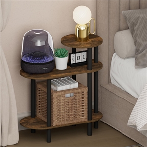 Pemberly Row 3-Tier Oval Sofa Open Shelf Narrow Nightstand in Amber Pine