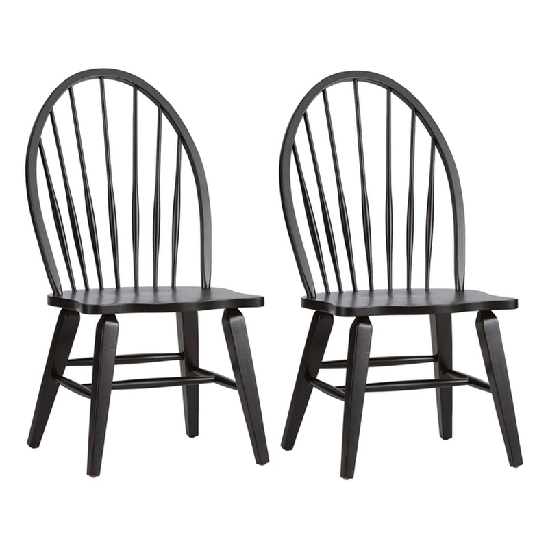 Pemberly Row Windsor Back Side Chair Set of 2 in Black with Nylon Glides