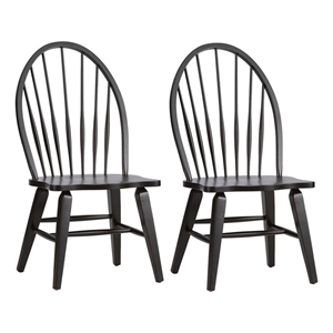 Pemberly Row Windsor Back Side Chair Set of 2 in Black with Nylon Glides